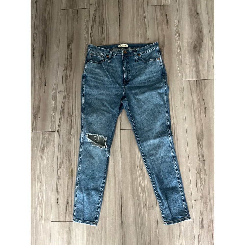 Madewell 10" High Rise Skinny‎ Jeans Womens 32 Blue Medium Wash Denim Distressed